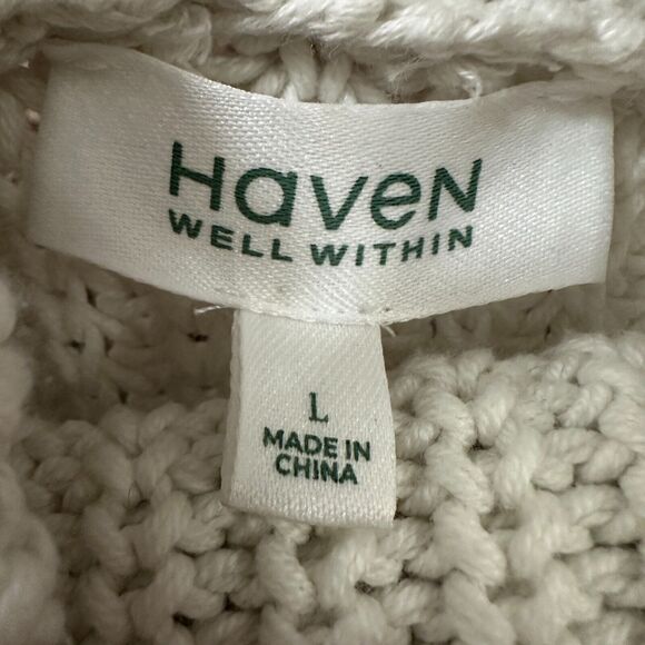 Haven Well Within Chunky Knitted Sweater Women’s Large White Funnel Neck Cotton - Picture 6 of 10